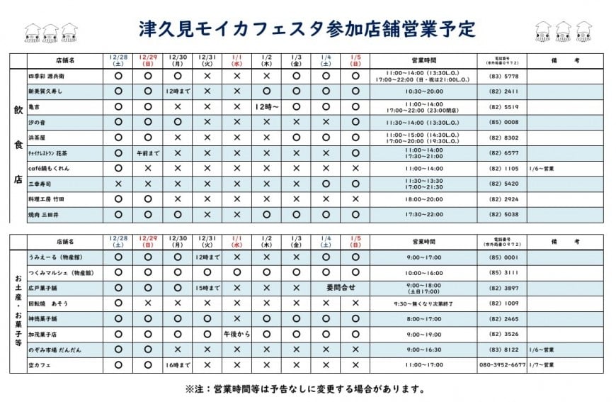 モイカフェスタ年末年始